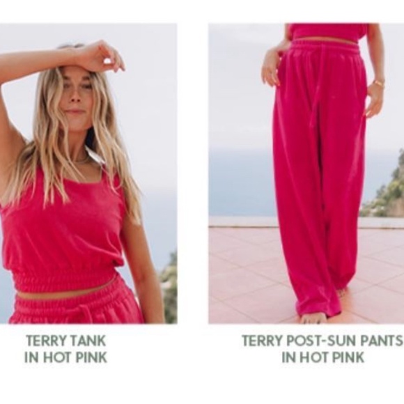 Daily drills SET  Terry crop sleeveless, with pants hot pink size M/L - Picture 1 of 10